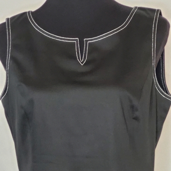 Ann Taylor Black Cotton Sleeveless Sheath Dress w/ Contrast Stitching - Size 10 - Picture 5 of 7